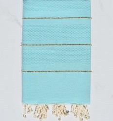 Fouta nid d'abeille vert bleu azurin avec lurex  - 1