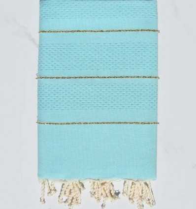 Fouta nid d'abeille vert bleu azurin avec lurex