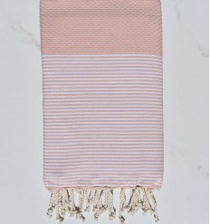 FOUTA NID D'ABEILLE Rose bisque rayée blanc Fouta Tunisia - 1