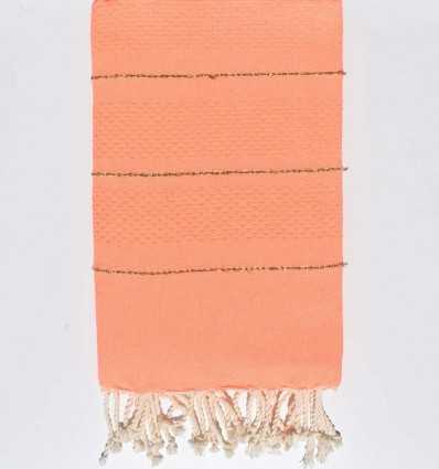 Fouta nid d'abeille corail fluo avec lurex