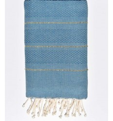 Fouta nid d'abeille bleu paon avec lurex Fouta Tunisia - 1