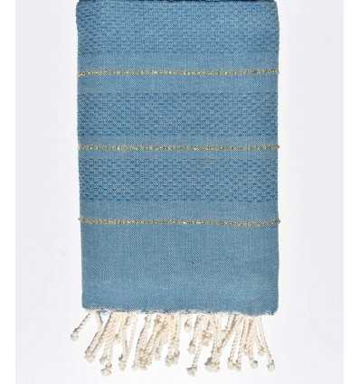 Fouta nid d'abeille bleu paon avec lurex