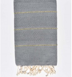 Fouta nid d'abeille gris moyen avec lurex  - 1