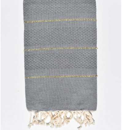 Fouta nid d'abeille gris moyen avec lurex