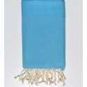 Serviette de plage nid d'abeille unie bleu Cyan Fouta Tunisia - 1