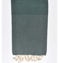 Serviette de plage Nid d'abeille unie vert foncé  - 1