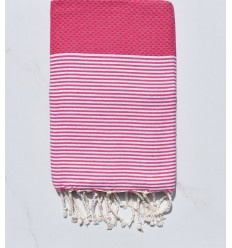 FOUTA NID D'ABEILLE Rose framboise avec rayures Fouta Tunisia - 1