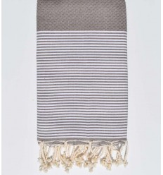 FOUTA NID D'ABEILLE Taupe rayée blanc Fouta Tunisia - 1