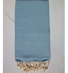 FOUTA nid d'abeille unie bleu roi 