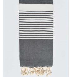 Jeté rayée gris acier et blanc Fouta Tunisia - 2