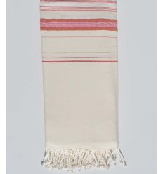 Jeté fadhila blanc crème clair et rose foncé avec lurex Fouta Tunisia - 1