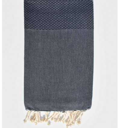 Fouta nid d'abeille unie bleu jean