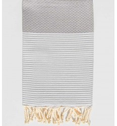 FOUTA NID D'ABEILLE Gris rayée blanc  - 1
