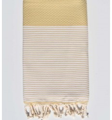 Fouta nid d'abeille vanille avec rayures Fouta Tunisia - 1