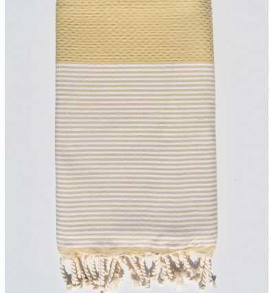 Fouta nid d'abeille vanille avec rayures