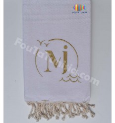 Fouta nid d'abeille unie brodée pour mariage Fouta Tunisia - 1