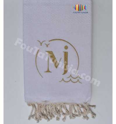 Fouta nid d'abeille unie brodée pour mariage