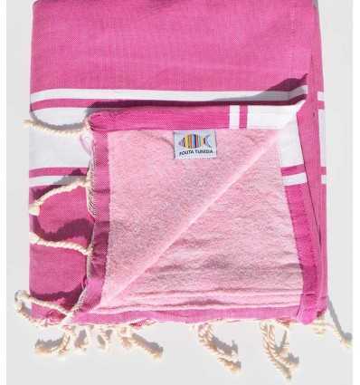 Serviette de plage doublée éponge violet et rose