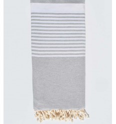Jeté gris moyen avec rayures Fouta Tunisia - 1