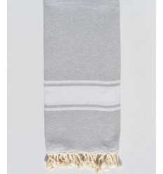 Jeté gris bande blanche Fouta Tunisia - 1