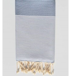 Fouta nid d'abeille bleu charron Fouta Tunisia - 1