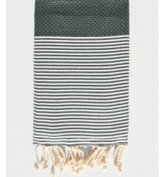 FOUTA NID D'ABEILLE vert forêt rayée blanc Fouta Tunisia - 3