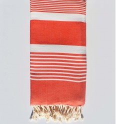Jeté plate rouge avec des rayures blanche Fouta Tunisia - 1