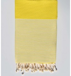 FOUTA NID D'ABEILLE Jaune citron rayée blanc Fouta Tunisia - 1 2