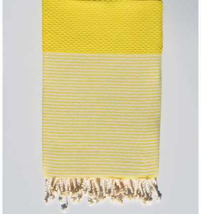 FOUTA NID D'ABEILLE Jaune citron rayée blanc Fouta Tunisia - 2