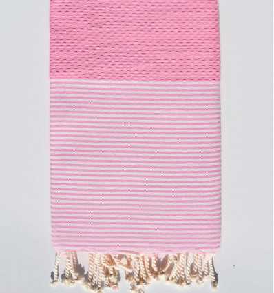 Fouta nid d'abeille rose clair avec rayures