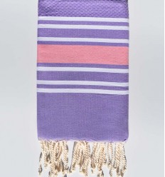 Fouta nid d'abeille lavande rayée rose Fouta Tunisia - 1