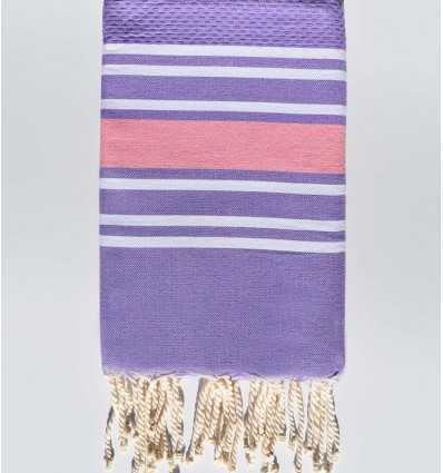 Fouta nid d'abeille lavande rayée rose