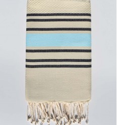 Fouta nid d'abeille beige sable rayée bleu clair et anthracite Fouta Tunisia - 1