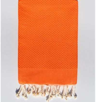 fouta nid d'abeille unie orange vif