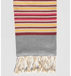 Serviette de plage enfant gris ,beige,jaune,rose et rouge bordeaux Fouta Tunisia - 1