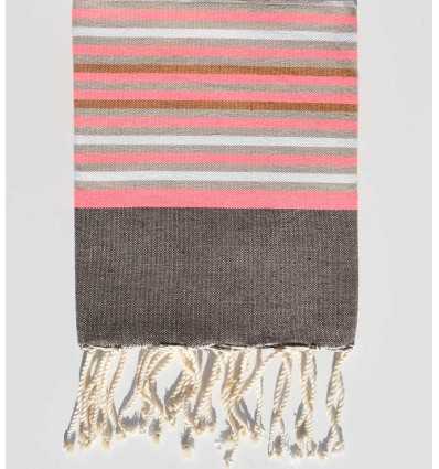 Serviette de plage enfant taupe,rose fluo, grége et blanc