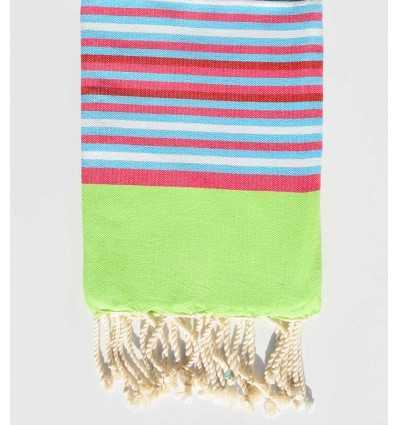 Serviette de plage enfant vert fluo ,rose,bleu ciel et blanc