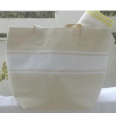 Sac de plage beige clair avec bandes blanche Fouta Tunisia - 3