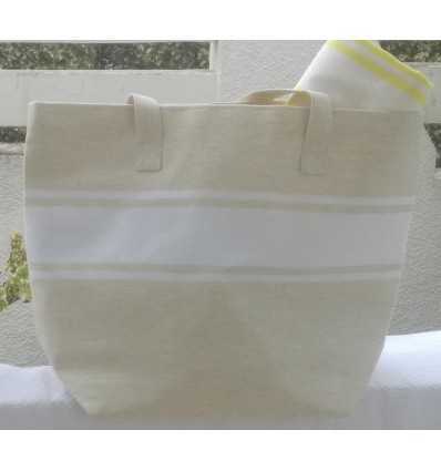 Sac de plage beige clair avec bandes blanche