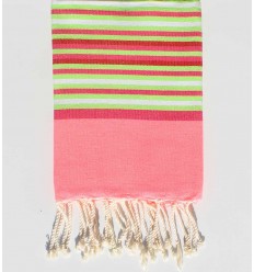 Serviette de plage enfant rose fluo , rose , vert fluo, rouge et blanc Fouta Tunisia - 1