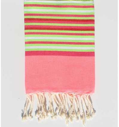 Serviette de plage enfant rose fluo , rose , vert fluo, rouge et blanc