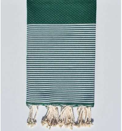 FOUTA NID D'ABEILLE vert bouteille rayée blanc