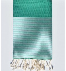 FOUTA NID D'ABEILLE Vert gazon rayée blanc  - 1