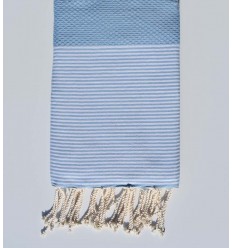 FOUTA NID D'ABEILLE Bleu ciel clair rayée blanc Fouta Tunisia - 1