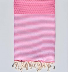 FOUTA NID D'ABEILLE Rose dragée rayée blanc Fouta Tunisia - 1