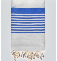 Serviette de plage arthur gris très clair et bleu Fouta Tunisia - 1