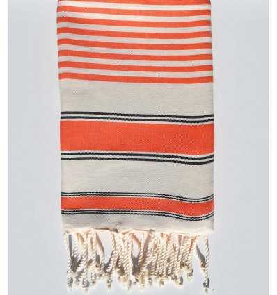Serviette de plage couleur blanc crème, orange et noir Fouta Tunisia - 3