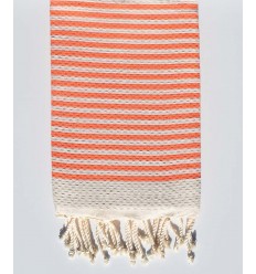 Fouta nid d'abeille rayée 1 cm rayure orange  - 1