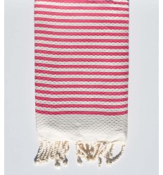 FOUTA nid d'abeille rayée 1 cm rayure rose Fouta Tunisia - 1