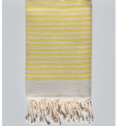 Serviette de plage nid d'abeille blanc crème et jaune fluo Fouta Tunisia - 1